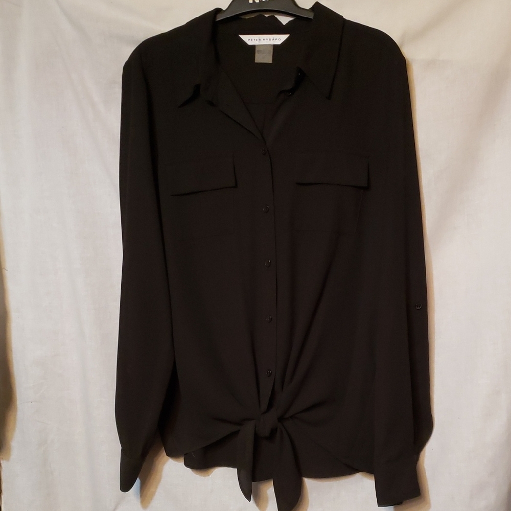 Peter Nygard Black Button-Up Blouse